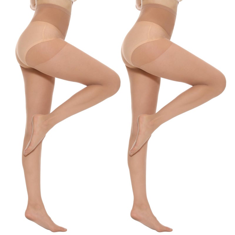 MANZI 6 Pairs Natural Pantyhose for Women 20 Denier High Waist Sheer Tights(Natural,Small) - Image 2